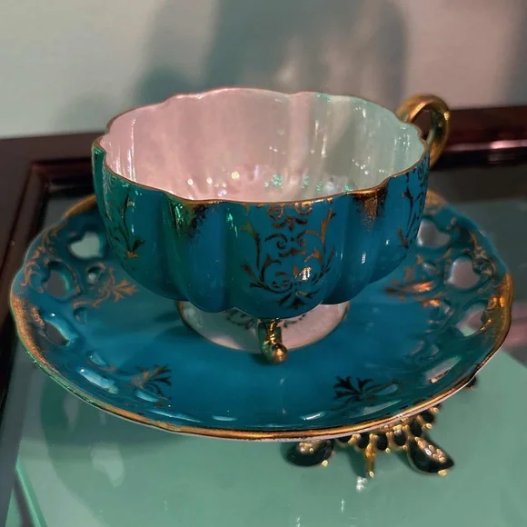 ROYAL HALSEY JAPAN FINE CHINA BLUE TEACUP AND SAUCER SET - Picture 3 of 9